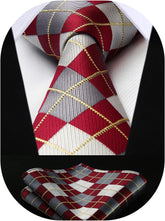 Ties for Men Silk Extra Long Tie and Pocket Square Classic Plaid Checkered 63 Inches Men'S Neckties Business